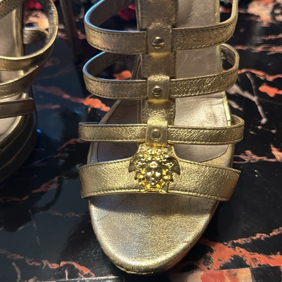 Golden Medusa Versace Platform Strappy Sandal Heels - Picture 2 of 7